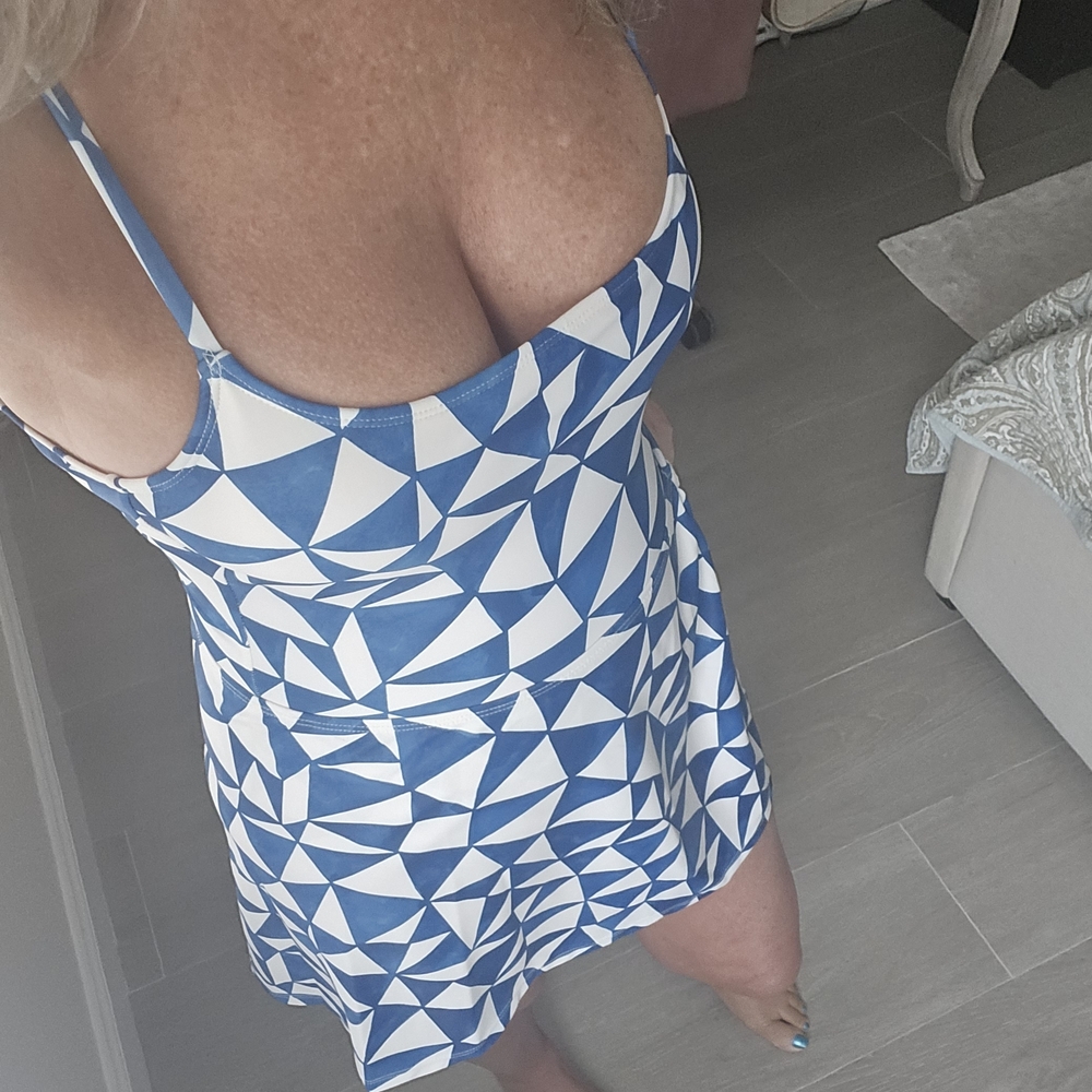 Blue and White Geometric Dress